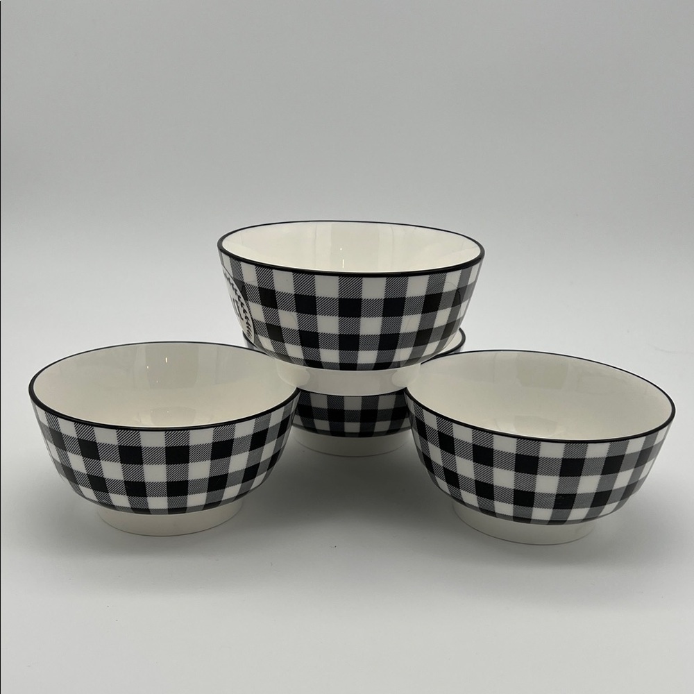 Christmas Holiday "Peace" Bowls 5.5" Diameter Black & White Checked (Set of 4) - Picture 5 of 12